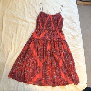 Banana Republic Red and Black Paisley Midi Dress